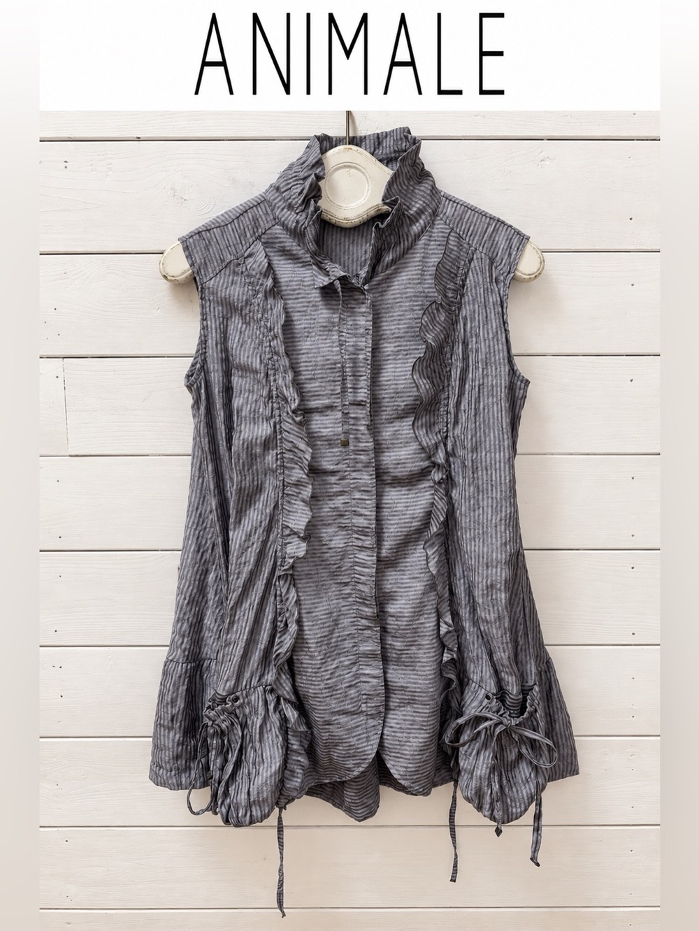 ANIMALE Blue-Grey Silver Thread Ruffle Blouse – Size 10